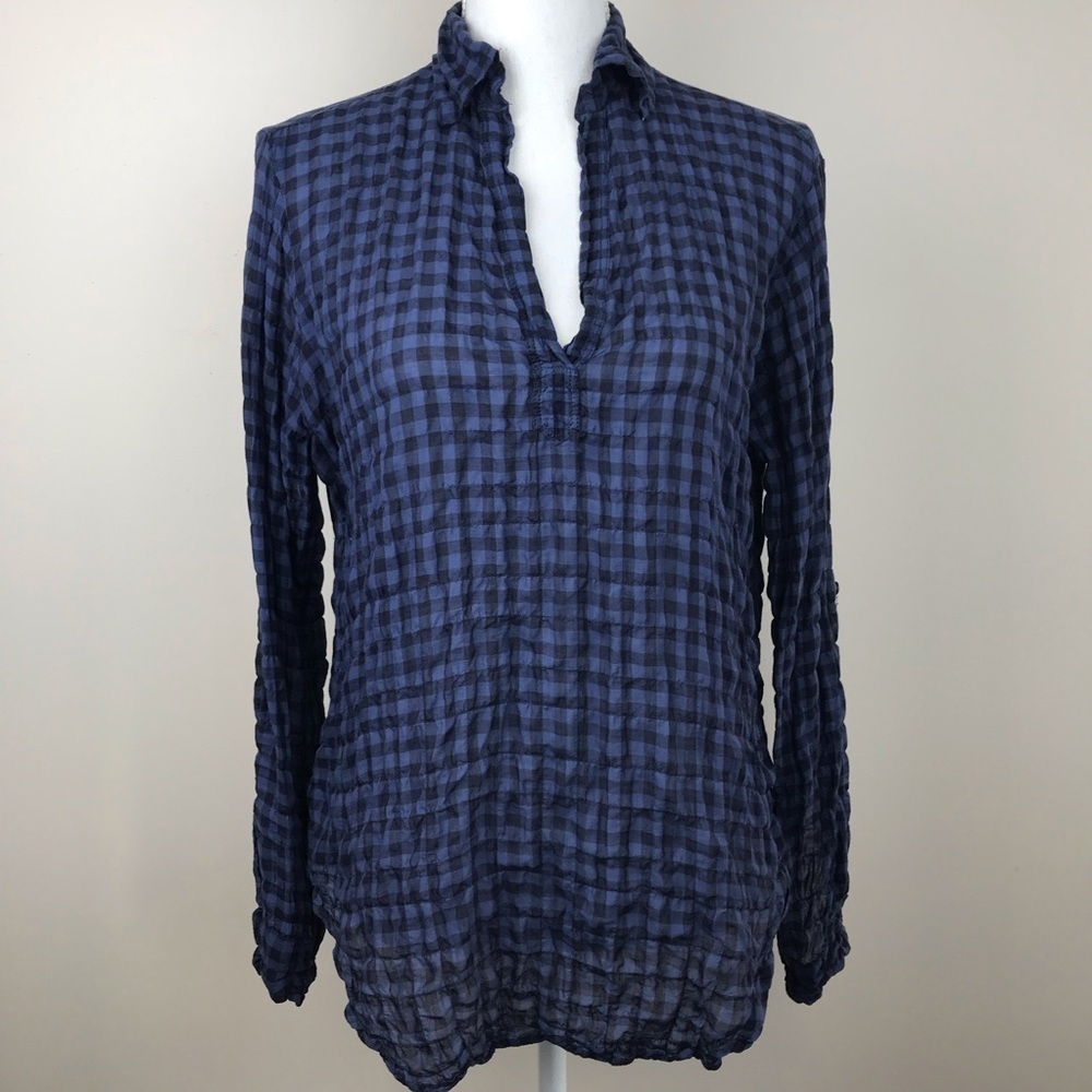 Lou & Grey Blue Plaid Lyocell Popover Top XS